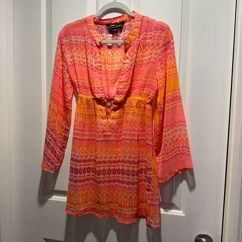 Colorful sheer beach cover up.